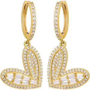 Heart Huggie CZ Hoops Statement Vintage Long Summer Earring for Women Jewelry